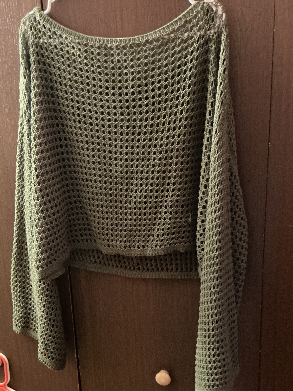 Cider Olive Green Crochet Heart Open-Knit Sweater - Picture 2 of 2